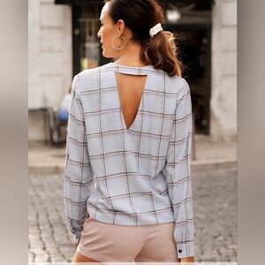 NWT Lascana Plaid Cutout Blouse